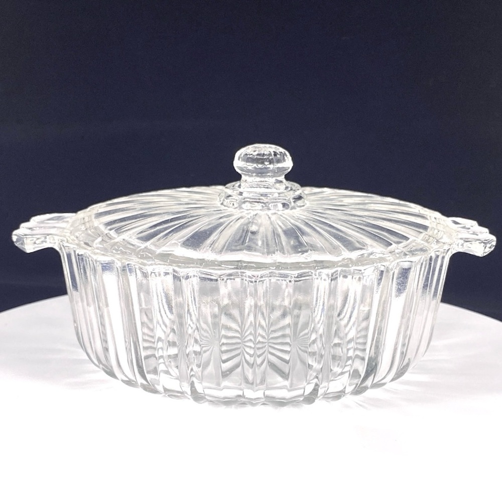 Anchor Hocking Fortune Depression Glass Candy Dish w/ Lid 1930s Vintage Clear